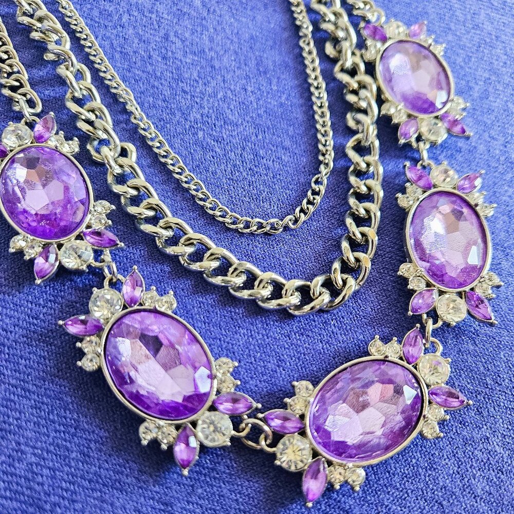 Charming Charlie Purple 3 Tier Necklace